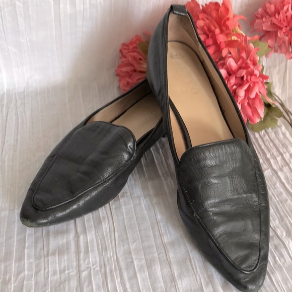 FRANCO SARTO size 9.5 black leather slip on pointed toe loafers shoes - Picture 1 of 12